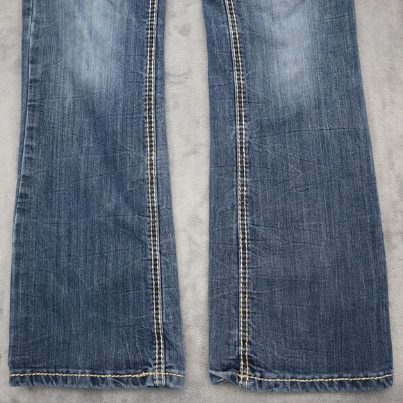 Ariya Jeans Pants Womens 6 Blue Bootcut Low Rise Button Stretch Dark Wash Denim - Picture 13 of 16